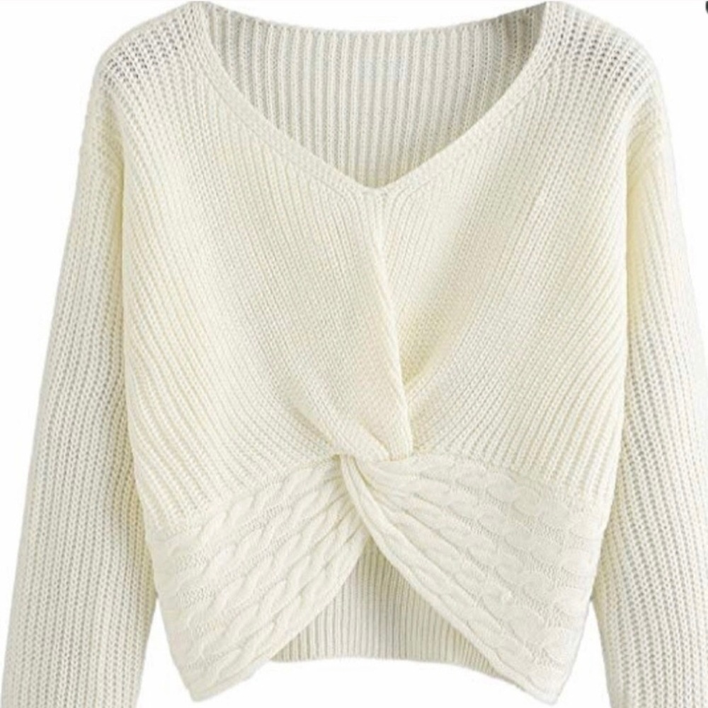 Long Sleeve Knot Front Crop Top Sweater